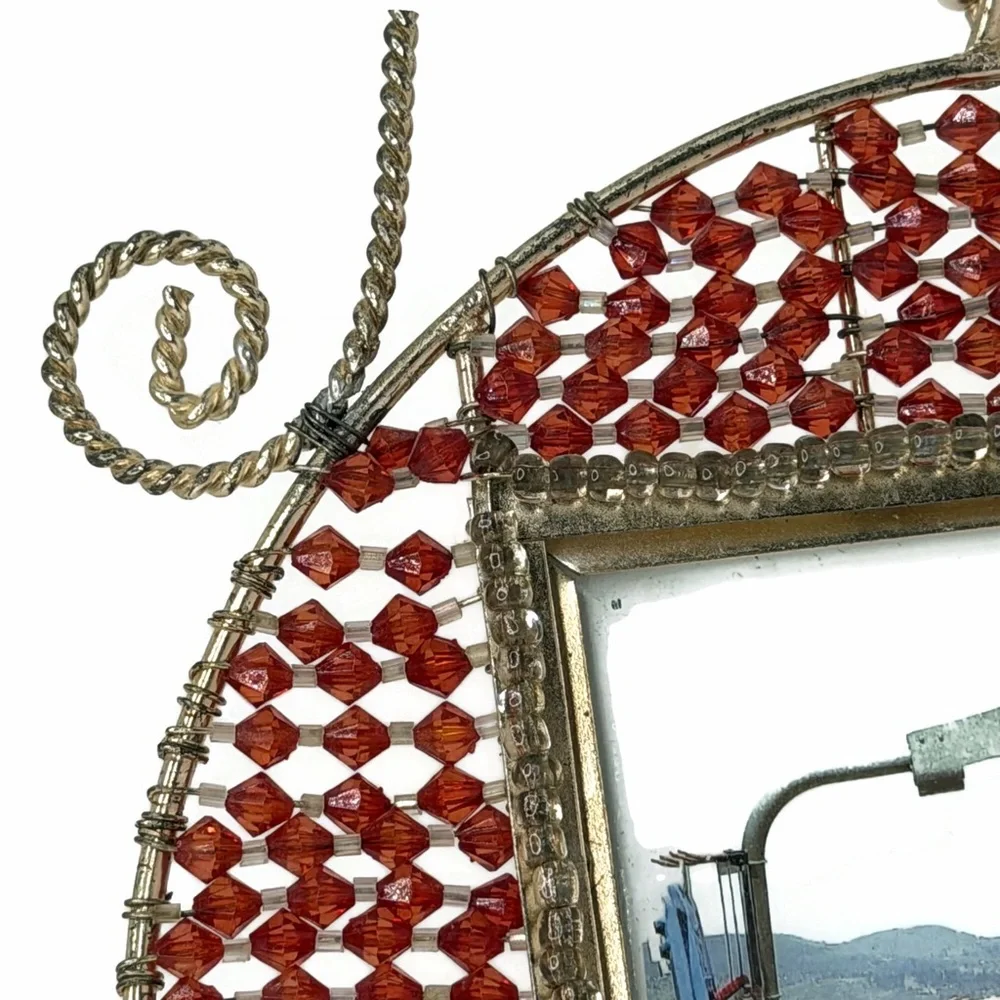 Vintage Purse Red Beaded Gold Tone Metal Picture Frame